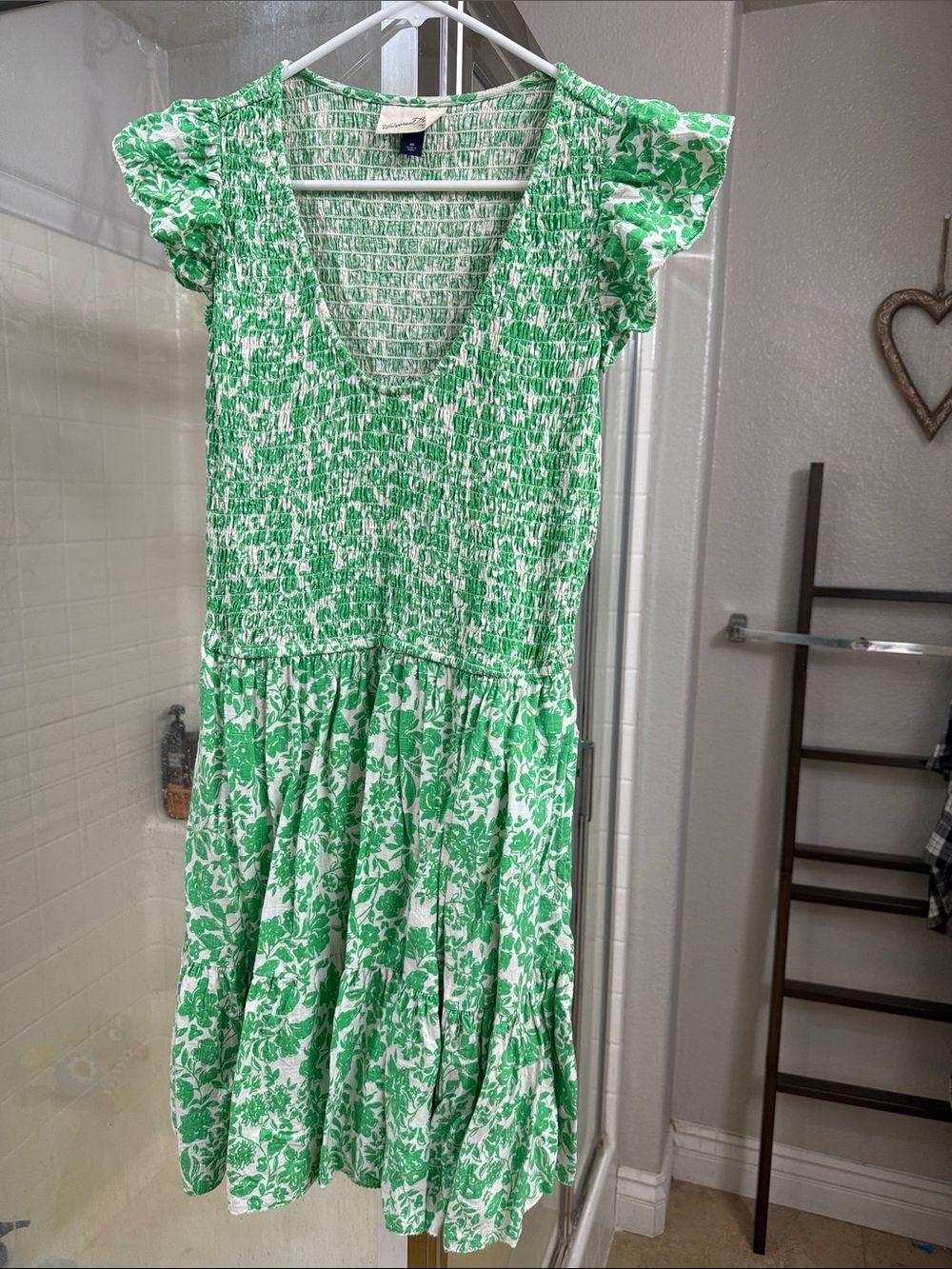 Universal Thread Green and White Floral Smocked Midi Dress